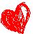 Red pixelated heart shape with white internal patterns on a plain background.