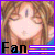 Anime-style character with closed eyes and brown hair, repeated in a pattern with text "Fan" below each instance