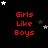 Red text 'Girls Like Boys' on black background with white and gray stars, arranged in a pattern with a gray rectangle in the bottom-right corner