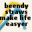Animated icon shows two curved straws, one yellow and one blue, with text 'beendy straws make life easier' appearing over them.