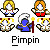 Pixel art character icons with blonde and orange hair, angel wings, blue or red clothing, holding a staff, labeled 'Pimpin' and 'Smurf'