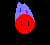 Pixelated icon with red lower half and blue upper half, showing animation of head turning left to right across frames.