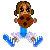 Pixel art contact sheet showing a 4-frame animation of a cartoon girl holding cookies with blue text reading "i did it all for the cookies" and scattered cookie sprites.