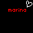 Pixelated red text 'marina' appears twice on a black background with a white heart-shaped cursor above the left text.