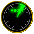 Circular gauge with black face, yellow border, and green needle displaying 'ABOUT' or 'US' text in green.