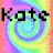 Pixelated text 'Kate' appears in multiple positions over a swirling rainbow background with visible pixelation and color banding.