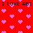 Red background with pink pixelated hearts and repeated text "I LOVE ABI" in dark blue block letters.