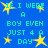 Blue background with repeated cyan text "IF I WERE A BOY EVEN JUST 4 A DAY" and yellow star icons scattered throughout.