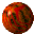 Three circular pixelated images of a red-brown sphere with dark green and black patterns against a gray background.