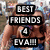 Two women in blue outfits pose together with one holding a purple and pink object, overlaid with text reading BEST FRIENDS 4 EVAR.