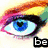 A four- shows a colorful eye, lips, and text elements with a heart symbol in the bottom-left