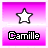 Animated sequence of a star icon transitioning through white, half-white/half-purple, and solid purple states above the text 'Camille' on a pink gradient background.