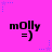 A static image with a bright pink background featuring repeated 'm0lly =)' text and purple star patterns.