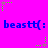 Bright magenta background with repeated blue 'beastt(' text and scattered green star-like pixel clusters.