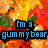 Pixelated image of a gummy bear with text overlays on two backgrounds, one fiery and one white.