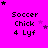 A bright pink background displays repeated 'Soccer Chick 4 Lyf' text with varying star positions across a