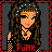 A 4x4 contact sheet of pixel art frames showing a punk-themed character and text animations with red, white, black, and gray color scheme.