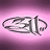 Pixelated static icon featuring a stylized musical instrument on pink gradient background with dark gray and white elements.