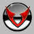 Animated sequence of a green cartoon character with red horns and yellow hooks, alternating between a circular emblem and full-body view against red and gray backgrounds.