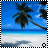 A beach scene with palm trees, blue sky, and ocean waves displayed in a of nine