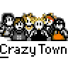 Animated contact sheet of 13 frames showing a group of cartoon characters and text variations for 'Crazy Town' with repeated character poses, color changes, and text styling across multiple animation cycles.