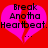 Two identical pink broken hearts on red background with black text reading "Break Anotha Heartbeat.Heartbeat." in pixelated font.