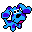 Blue cartoon dog with purple spots and pink mouth, shown in multiple pixelated poses including standing, walking, and lying down.