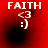 Red background with white text 'FAITH' at top, '<3' symbol, and ':)' emoticon; four show subtle pixel variations in background and bottom-left corner