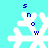 Pixelated snowflake icon with blue text 'snow' on cyan background, showing four distinct frame variations of the snowflake's arms.