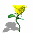 Yellow flower with green leaves and stem, casting a gray shadow on white background, displayed in a of nine positions with varying stem angles and leaf positions