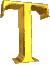 Golden 3D letter T icons arranged in a , each with distinct lighting and reflection variations on a gray background
