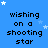 Blue background with white stars and repeated black text reading 'wishing on a shooting star' in pixelated font.