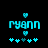 Pixelated cyan text 'Myann' with two heart shapes above and below, surrounded by five star-like symbols on a black background.