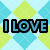 Pixelated icon with four quadrants showing text and characters: "I LOVE" over argyle, pink "Ank Llama's!!", <3 symbols on green background, penguin silhouette.