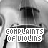A black-and-white of repeated identical images showing a person's mouth and chin with text overlay reading "COMPLAINTS OF VIOLINS" in blocky white letters
