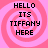 Four identical pink spiral backgrounds with black text reading HELLO ITS TIFFANY HERE arranged in a