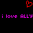 Red pixelated heart symbol above pink text reading 'i love ALLY i love ALLY' on black background.