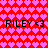 Red background with repeating pink heart pattern and four instances of "RILEY <3" text in black pixelated font.
