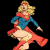Animated contact sheet showing three sequential frames of a pixelated female superhero character in blue and red costume running against black background with gray transparency area.