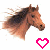 Two side-by-side horse head images with a pink heart icon below each, one heart outlined and the other filled.