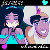Pixelated image of two animated characters with text labels, one holding a flower, surrounded by heart symbols.