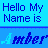 Pixelated text displays 'Hello My Name is' above and below a central name, with the name changing between light blue and dark blue in an animation.