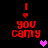 Red pixelated text 'you camy' with vertical red bars and small hearts, accompanied by a pink heart on the left side and purple heart on the right side.