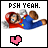 Pixelated Mario character in red hat and blue overalls with yellow buttons, lying on back against white background, text "PSH YEAH." above him.