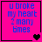 Four identical pink square with blue text "u broke my heart 2 many bmes" and varying black or purple pixelated hearts at bottom-right corners