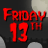 Red 'FRIDAY 13TH' text on dark background with moon and bridge, animated to disintegrate into scattered fragments.
