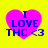 Four identical pink heart-shaped icons with blue text "I LOVE THC <3" on a yellow background, arranged in a