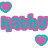 Pixel art icon featuring two cartoon women, text 'Kathy n Stefie', and heart symbols in pink and teal.