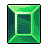 Pixelated green gem with layered borders, dark center, and light green highlights on a gray background.