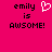Pixelated text on bright pink background with one version showing a white heart symbol replacing the 'y' in 'emily'.